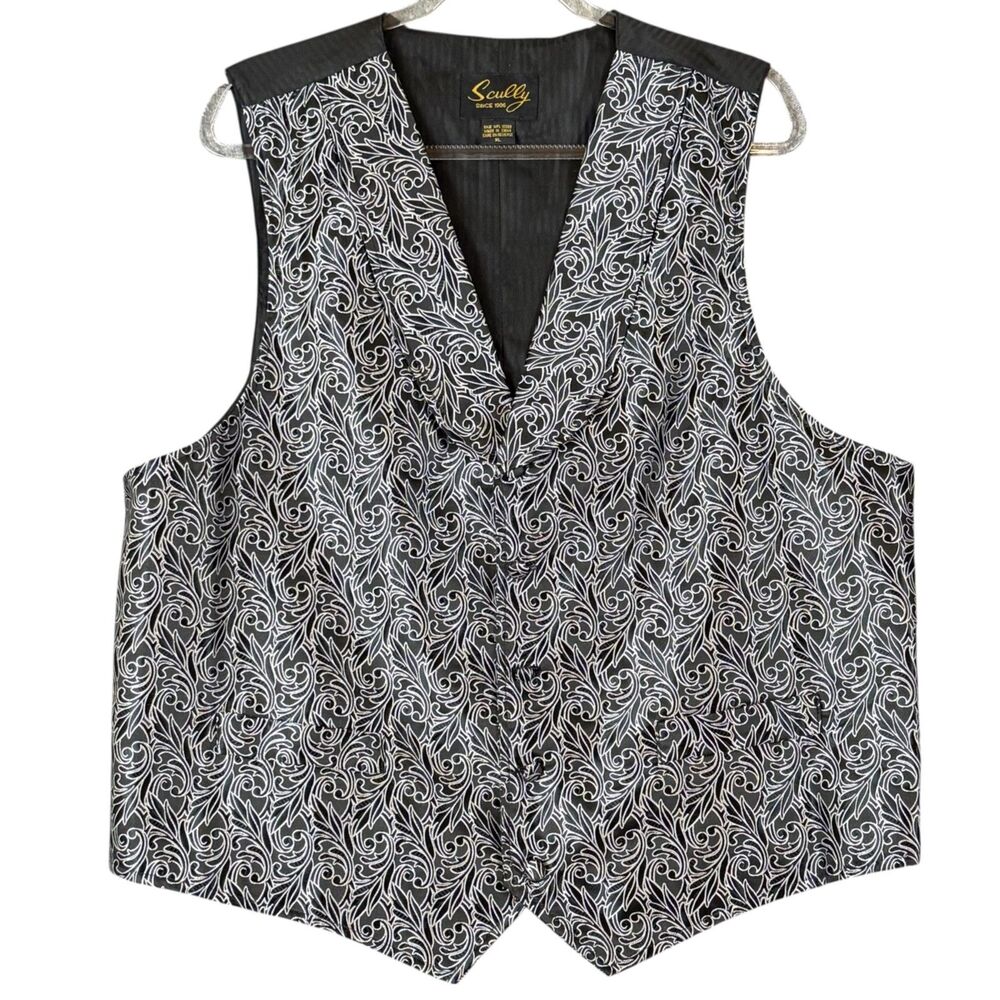 Scully Vest Mens XL Silver Scroll Jacquard Waistcoat Formal Dress Western Shawl